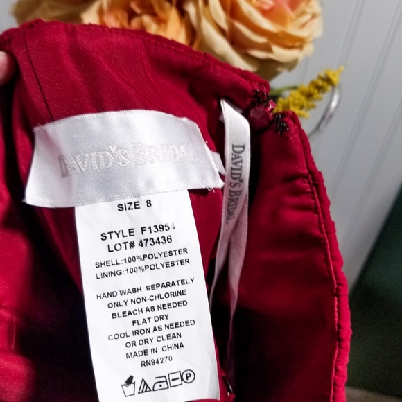 | david's bridal | cranberry halter tie midi dress - Picture 5 of 6